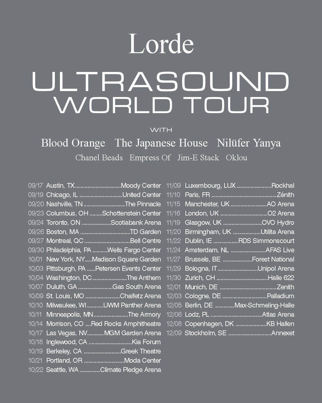Lorde Ultrasound World Tour Poster 2025